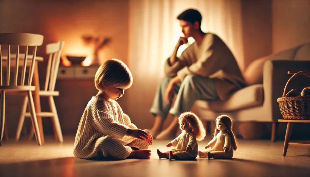 imagen de niño jugando con muñecas